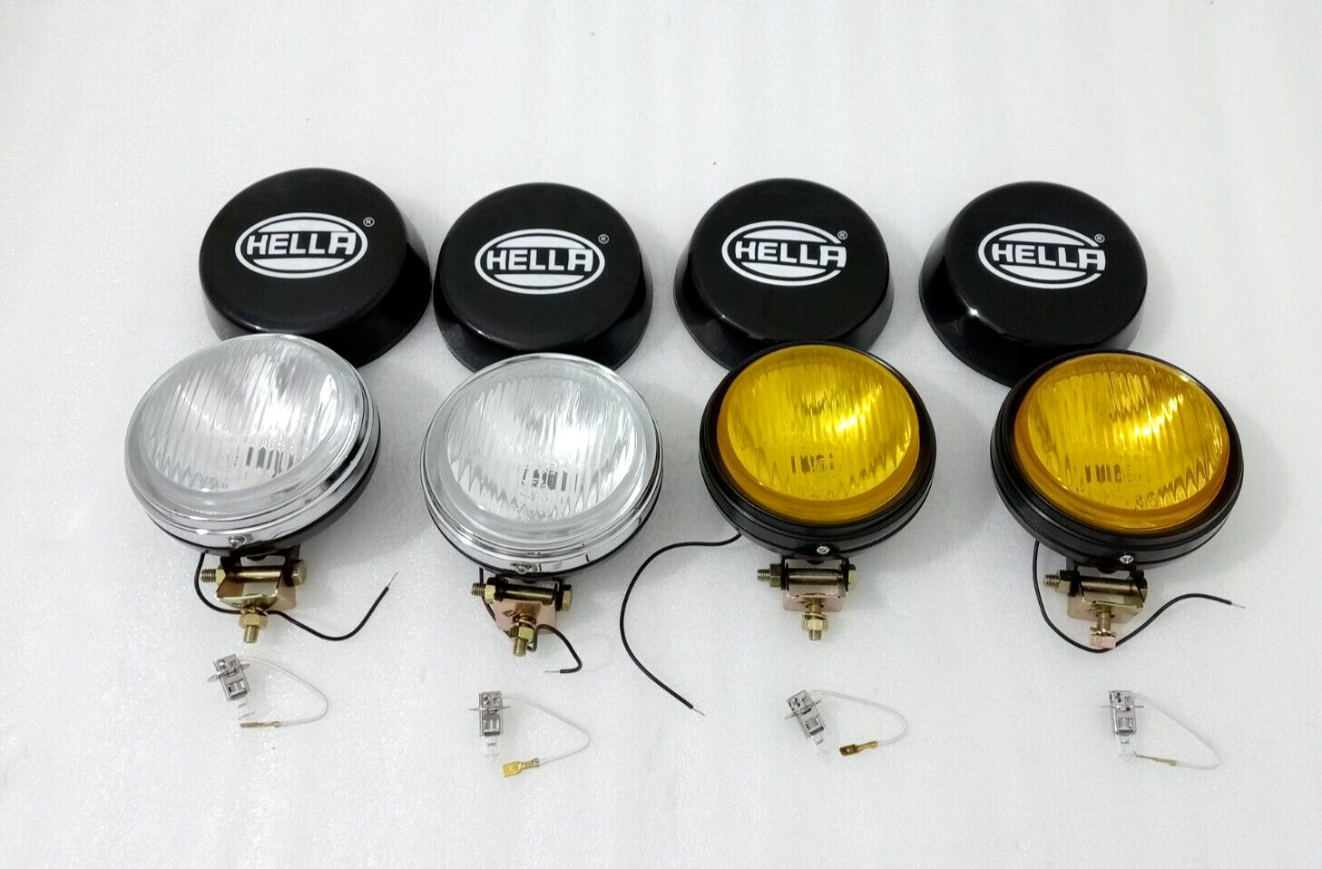 Hella Yellow & Clear Fog Lamp With Bulb H3 Halogen Bulb Universal Fit 2 Set