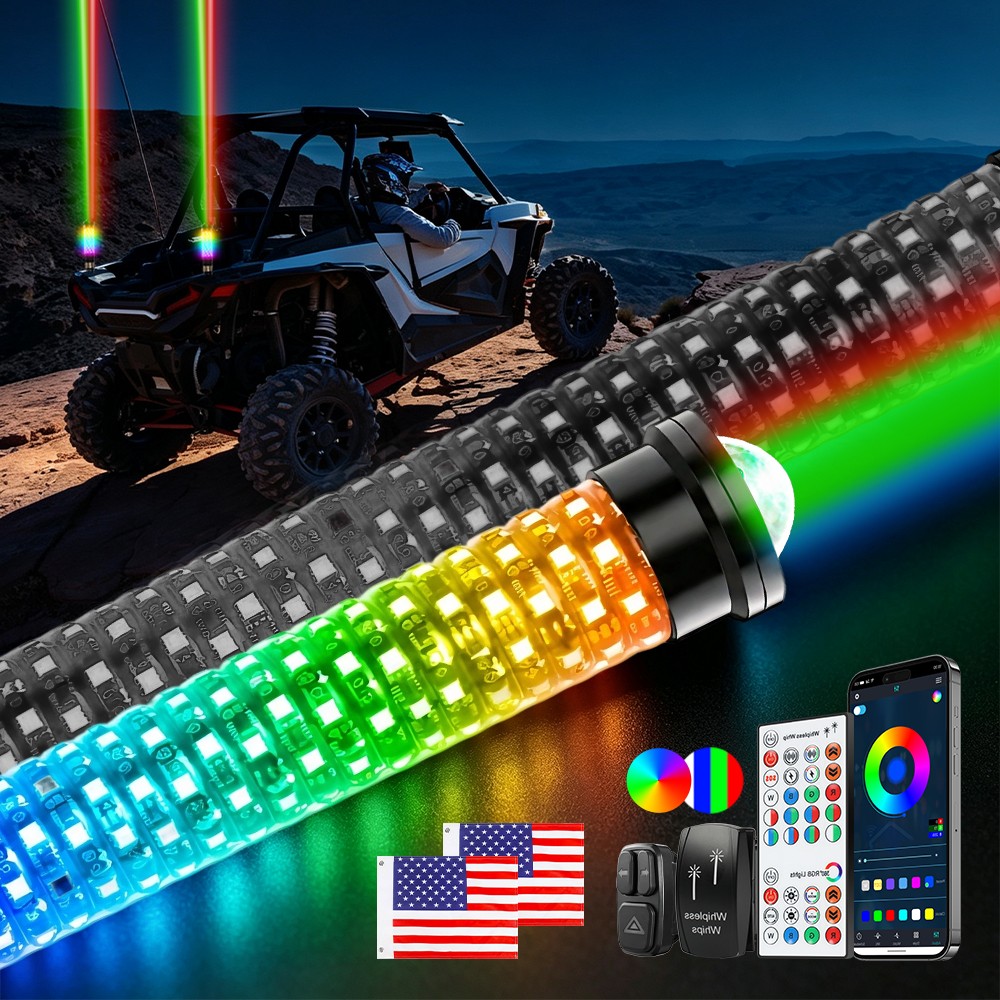 2FT/3FT Fat Laser Whip Light 2-IN-1 Spiral Chasing Remote/APP Control For X3 RZR