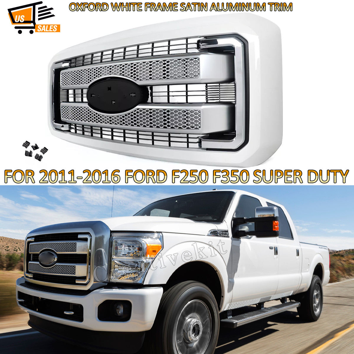 Oxford White Satin Aluminum Grille Assembly For 11-16 Ford F250 F350 Super Duty