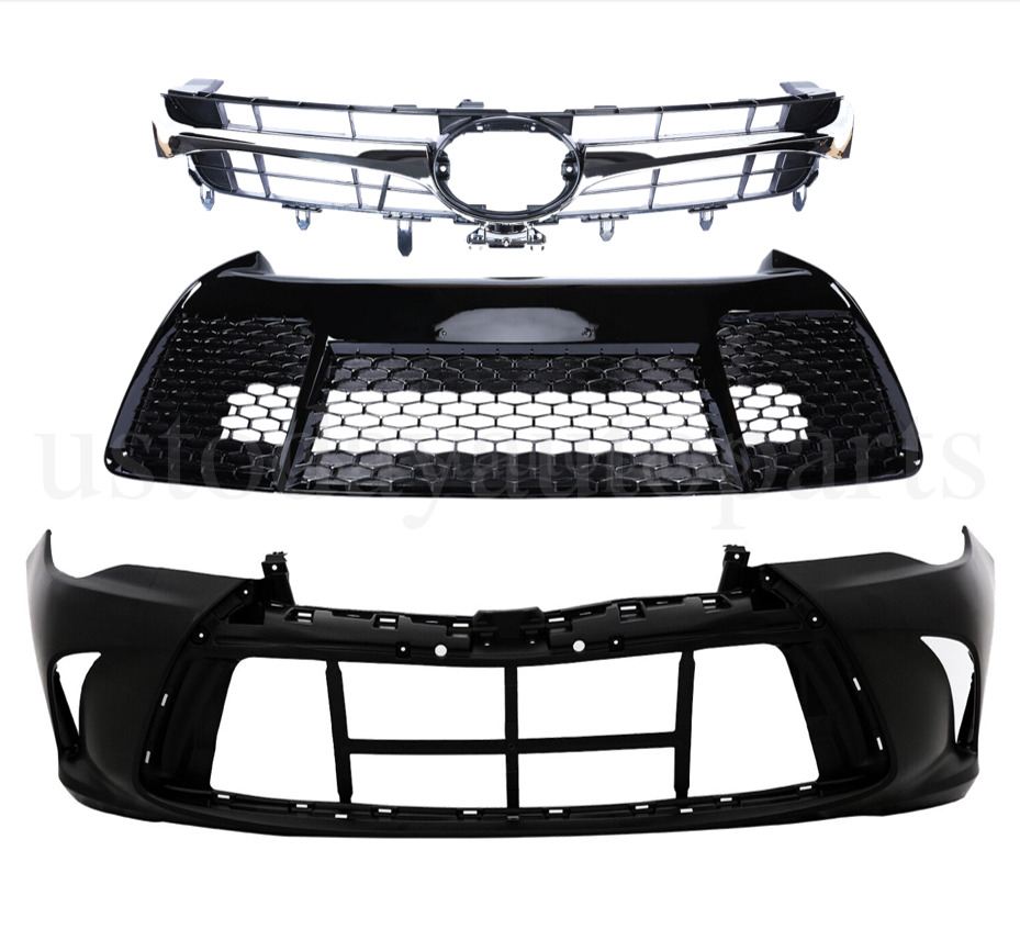 Front Bumper Cover+Upper Lower Grille For 2015 2016 2017 Toyota Camry