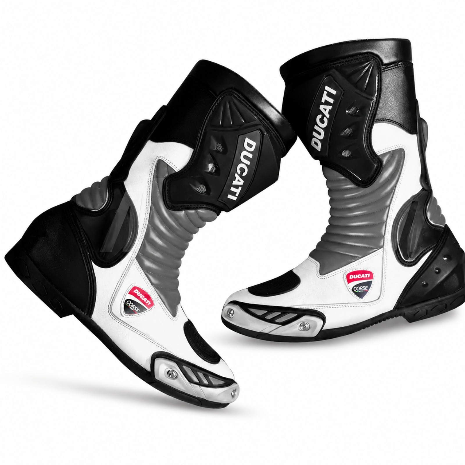 Ducati Motorcycle Boots Black White Leather Sportbike Racing Riding Gear