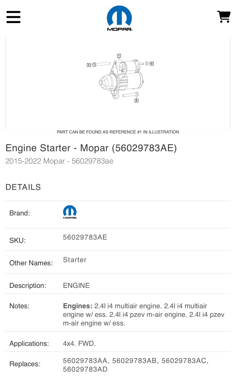 NEW Genuine Mopar 56029783AF Engine Starter Jeep Chrysler 2.4L Factory Original
