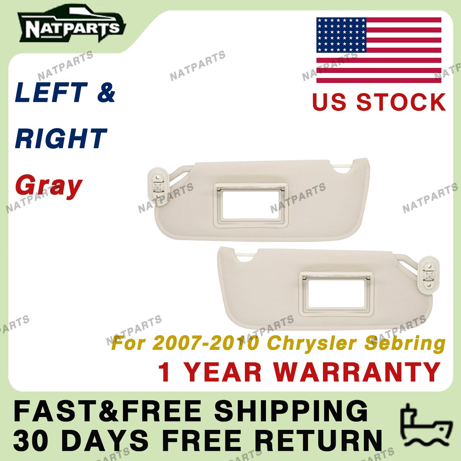 Pair Gray Side Sun Visor for 2007-2010 Chrysler Sebring 1HW51DW1AA 1HW52DW1AA