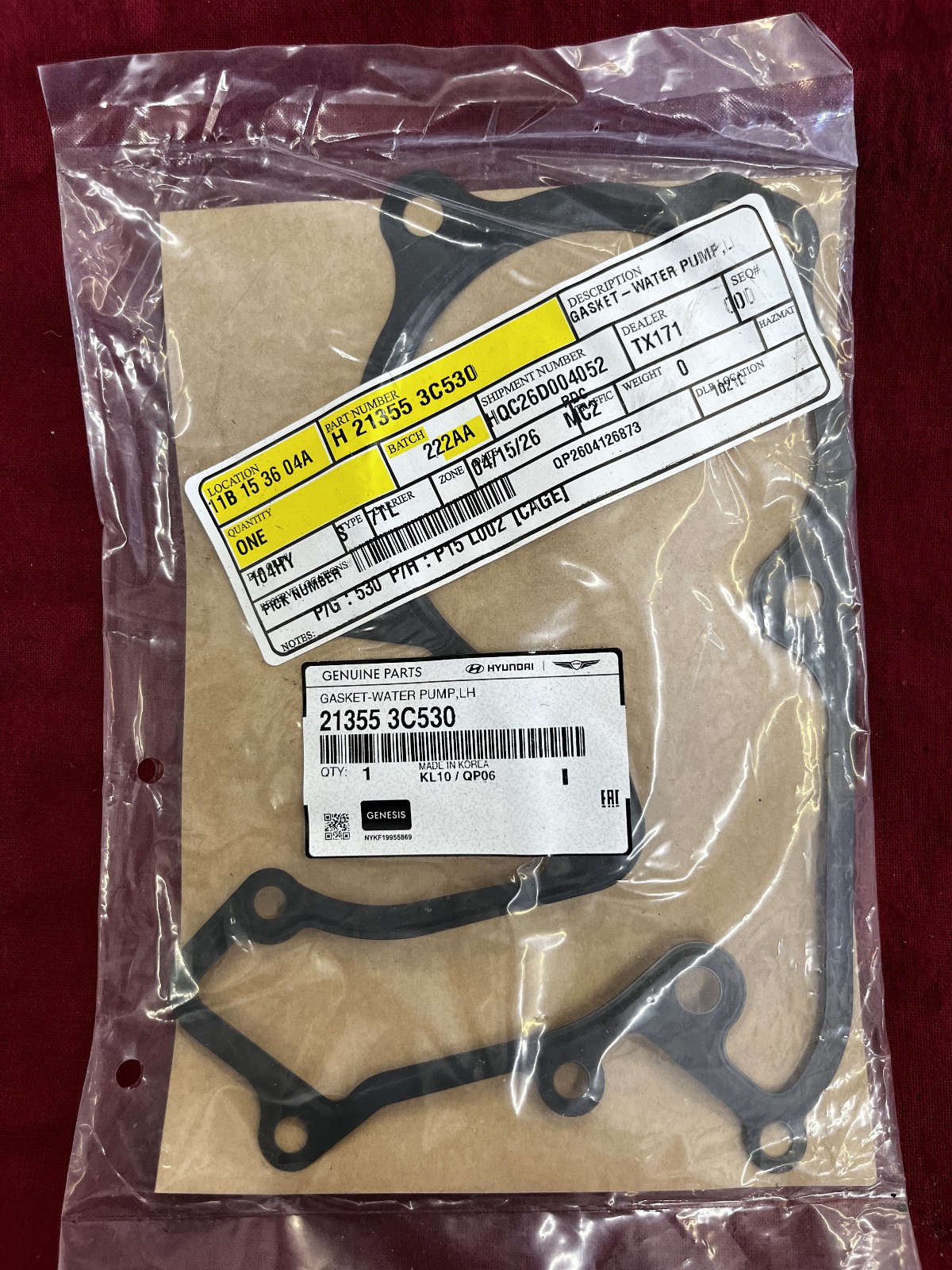 The Genuine Hyundai water pump gasket is a high-quality engine component designe
