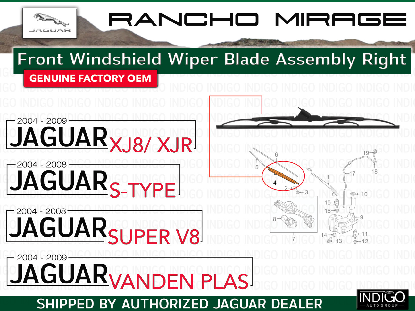 New Genuine Jaguar Front Windshield Wiper Blade Assembly Right OE XR858025