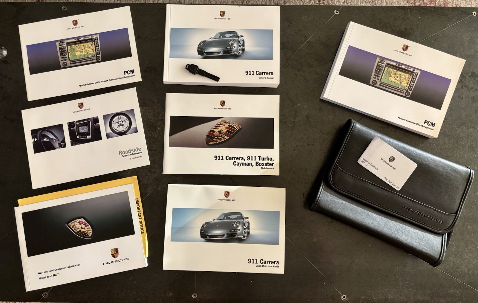 2007 Porsche Carrera Manual, Emergency Key, Headlight Release Card Complete Case