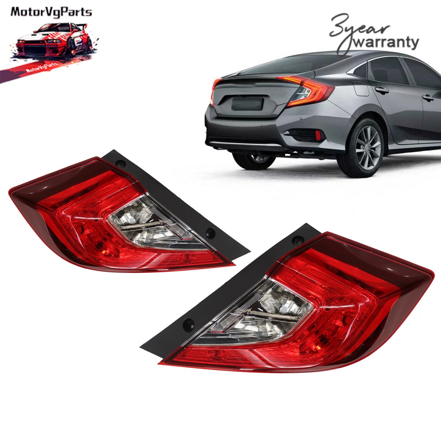 Body Mounted Tail Lights Set Left Right Pair Fit For 2016-2021 Honda Civic 4Dr