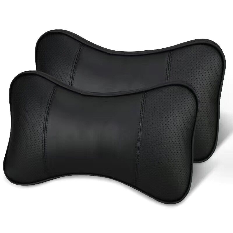 2PCS Black Real Leather Car Seat Headrest Neck Cushion Pillows Universal