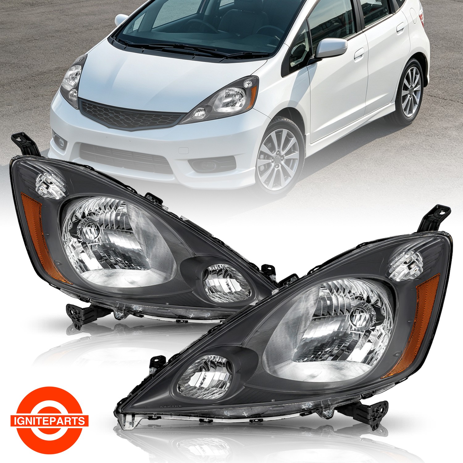 For 2009-2014 Honda Fit Halogen Type Headlights Assembly Pair 09-14 L+R