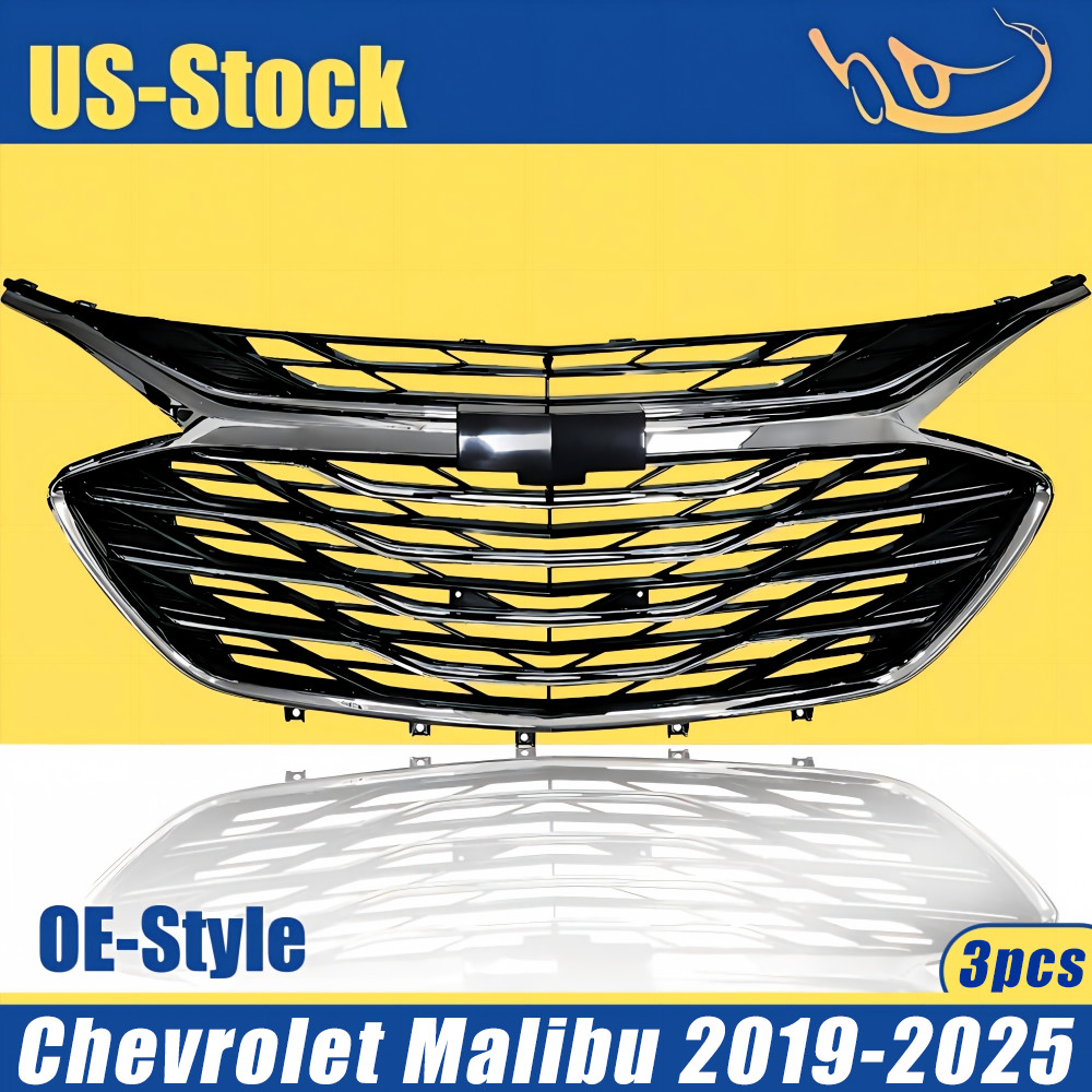 Chrome&Black For 2019-2025 Chevrolet Chevy Malibu Front Grille Upper Lower Grill