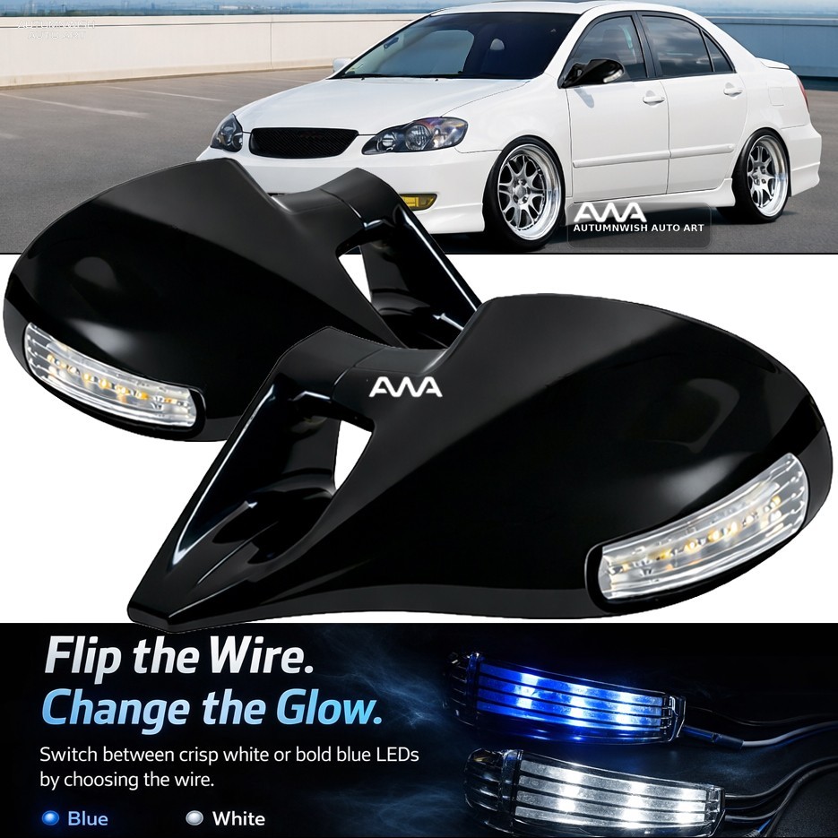 For 03-07 Toyota Corolla M-3 Style Gloss Black LED Manual Side Mirrors Pair For 03-07 Toyota Corolla M-3 Style Gloss Black LED Manual Side Mirrors Pair