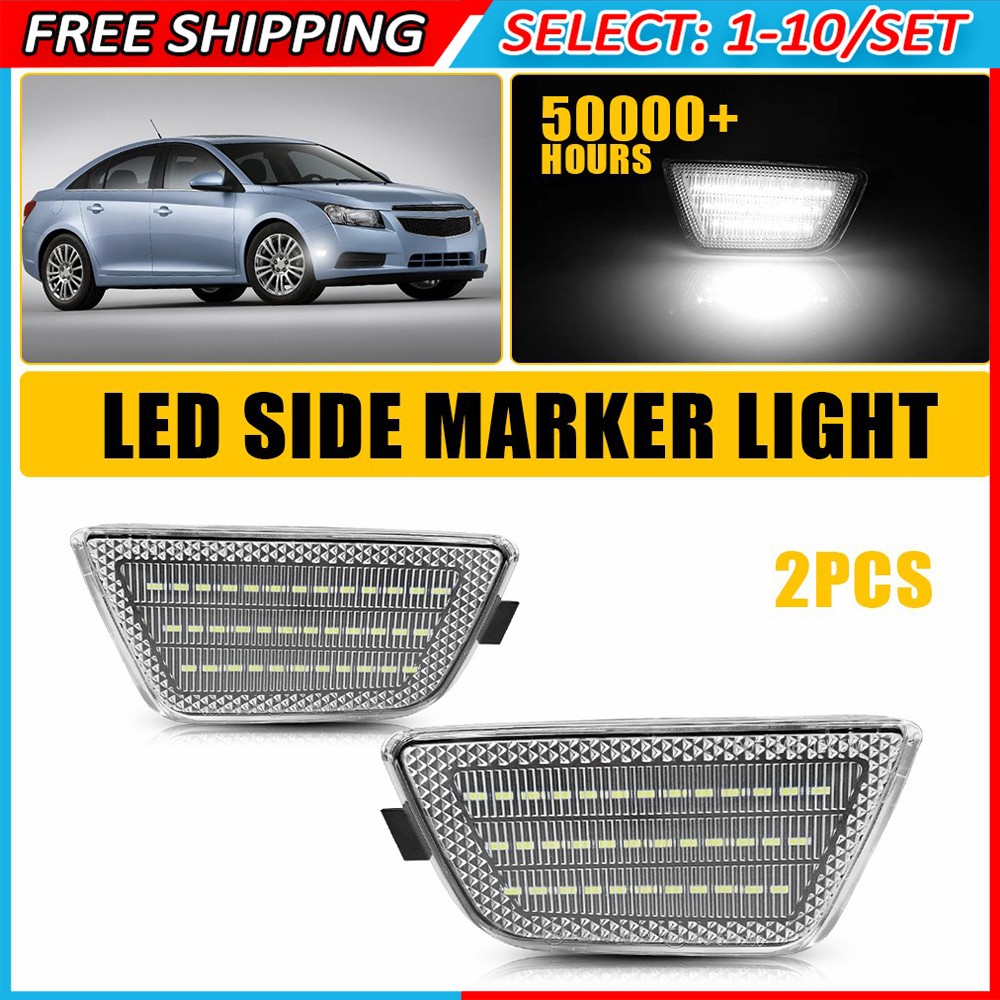 2-20x Clear Lens White Front LED Bumper Side Marker Lights For 11-15 Chevy Cruze