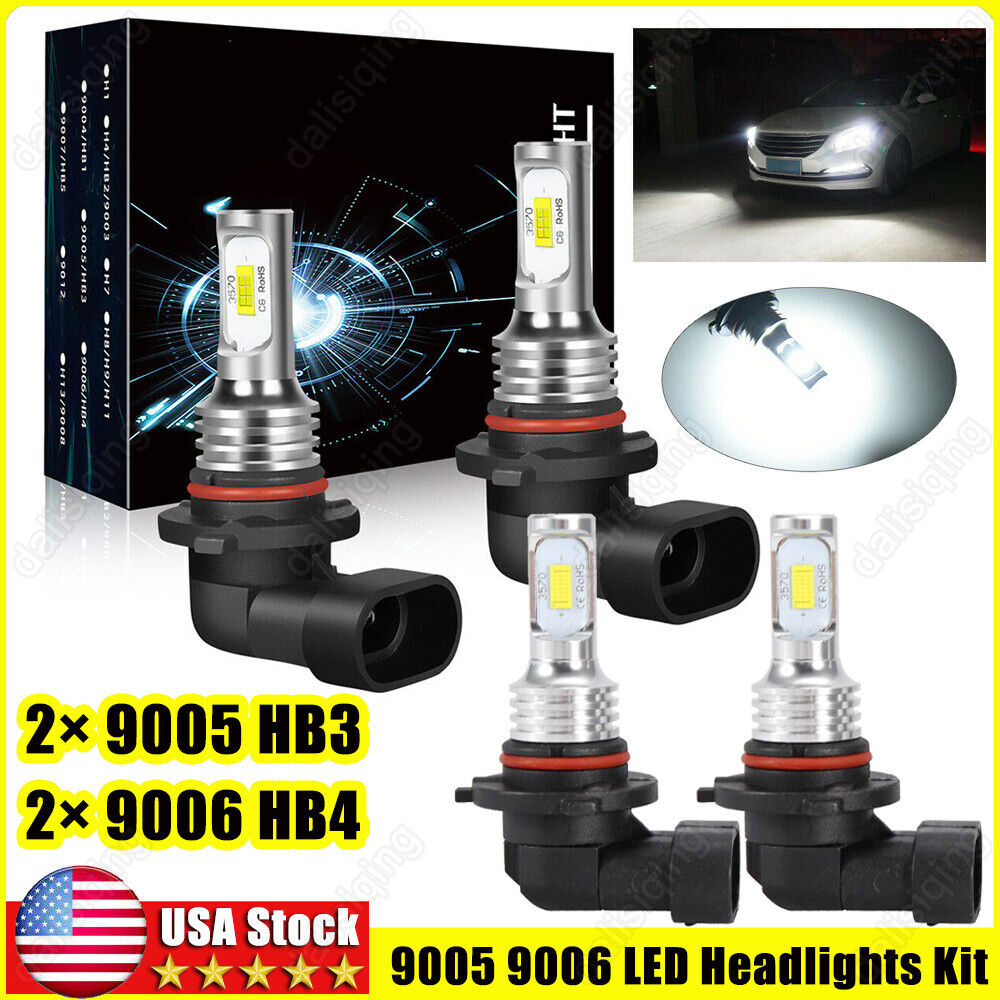 9005 9006 LED Headlights Kit Combo Bulbs 6500K High Low Beam Super White Bright