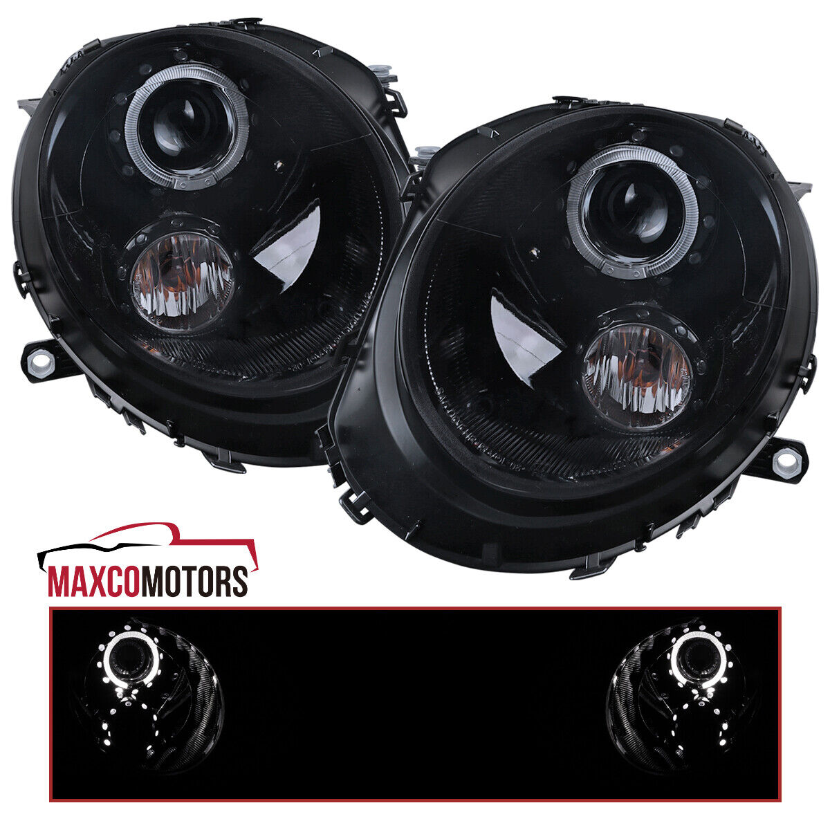 Smoke Projector Headlights Fits 2007-2013 Mini Cooper S LED Halo Lamp Left+Right