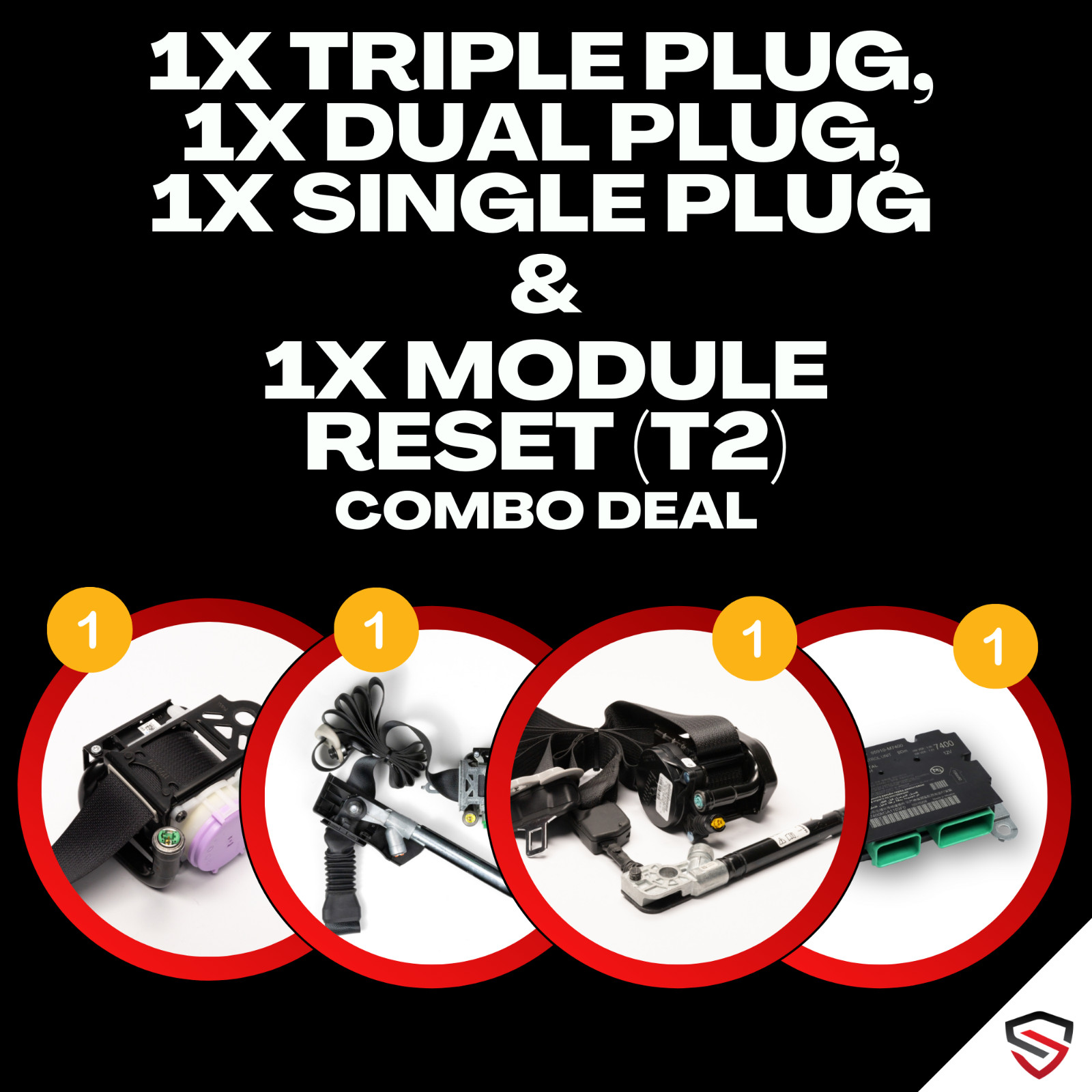 1TS 1DS 1SS 1MCU (1X Triple, 1X Dual, 1X Single, 1x SRS) SEAT BELT MCU SRS RESET