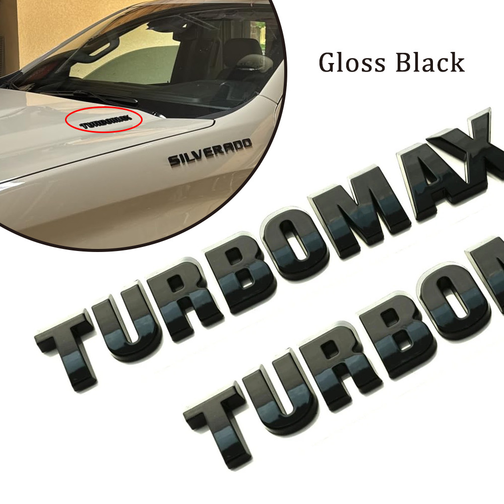 2Pcs Gloss Black Hood Fender Turbomax Emblem Letter Badge 2019+ Silverado 1500