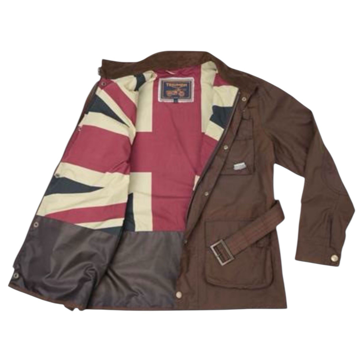 🇬🇧 Triumph Motorcycles Union Jack LDS Wax Jacket Brown Sz 3L Made In England