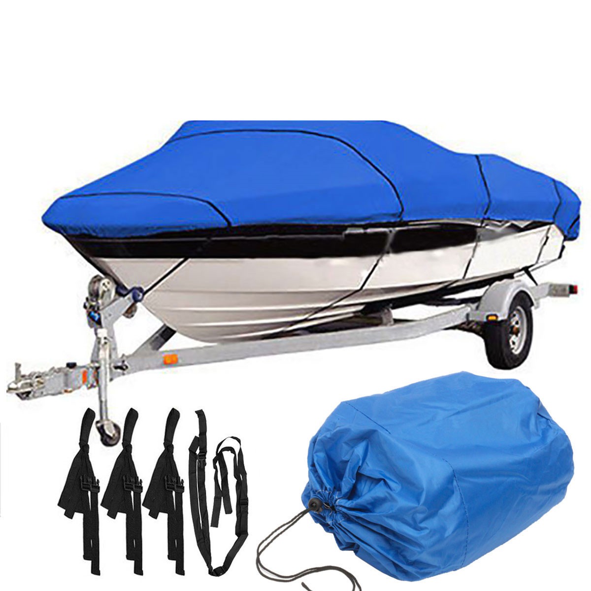 14-16FT WaterProof Boat Cover For V-Hull Speedboat Ski Sport Denier Polyester