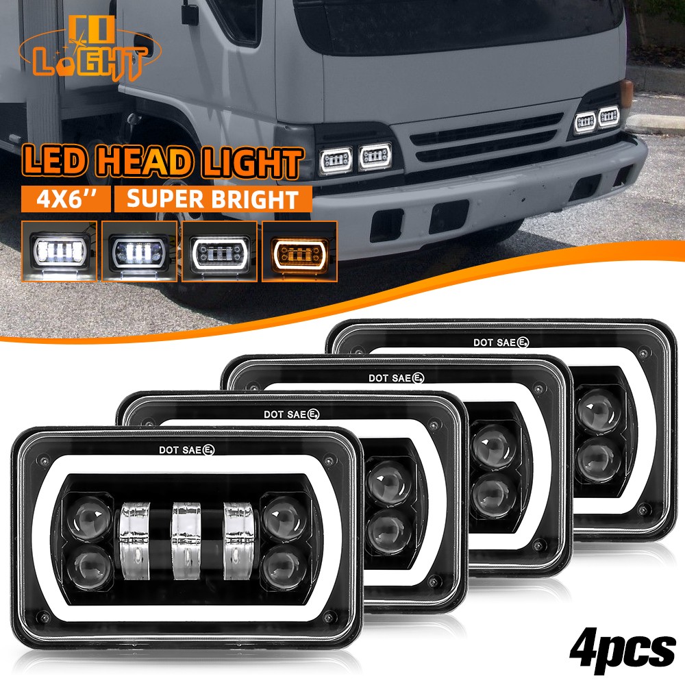 Newest Upgrade for Isuzu NPR 1991-2005 Truck 4PC DOT 4x6 inch LED Headlights H4