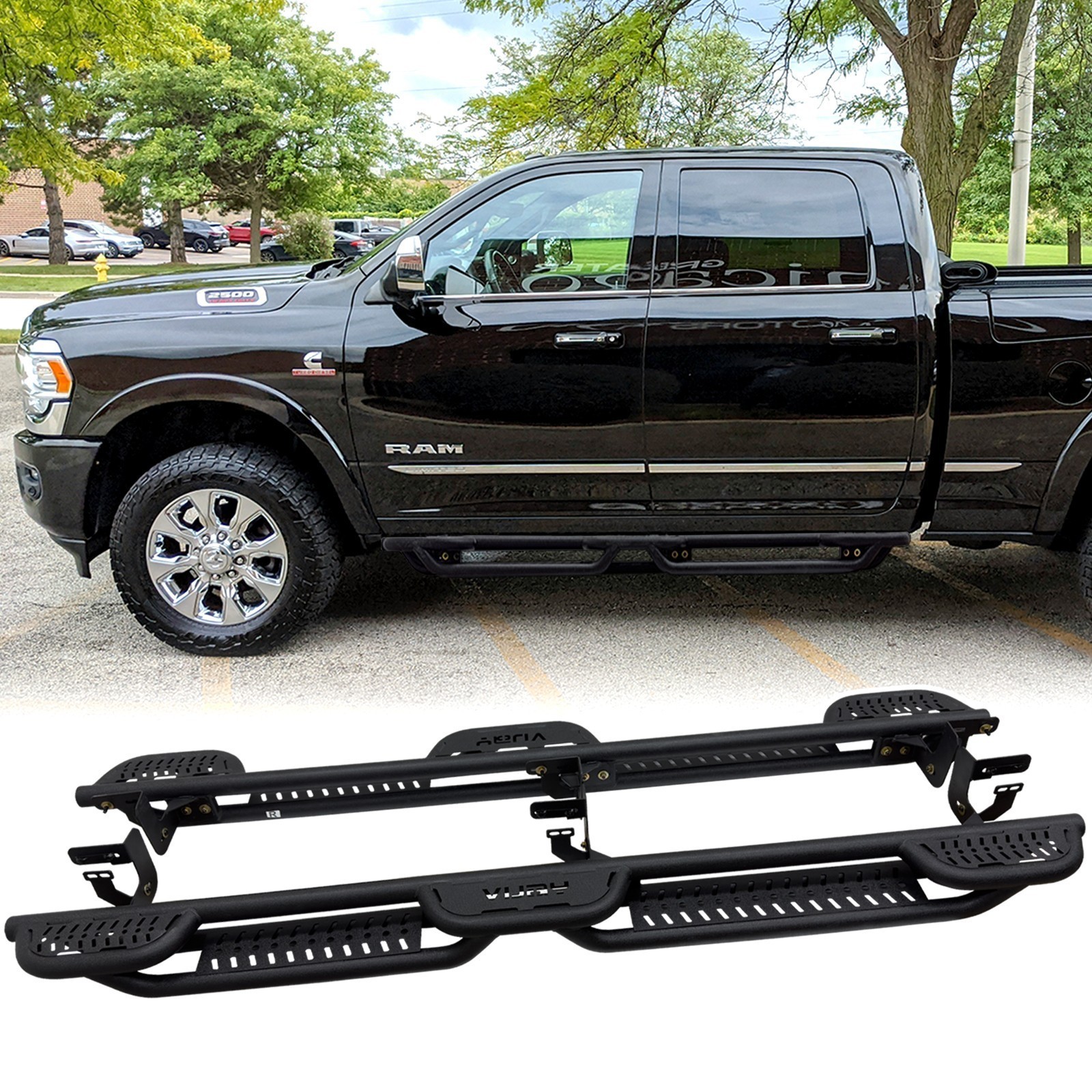 Vijay Running Boards Fit 2010-2024 Dodge Ram 2500/3500 Crew Cab Steel Nerf Bars