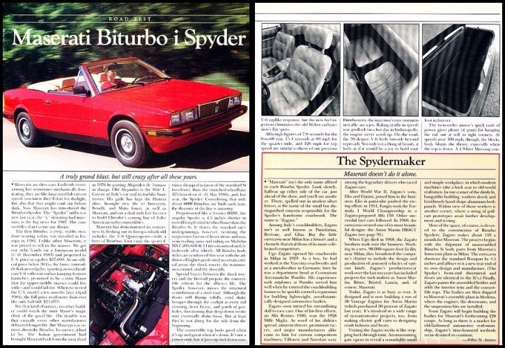 1987 1988 Maserati Spyder Biturbo Original Review Report Print Car Article J272 1987 1988 Maserati Spyder Biturbo Original Review Report Print Car Article J272