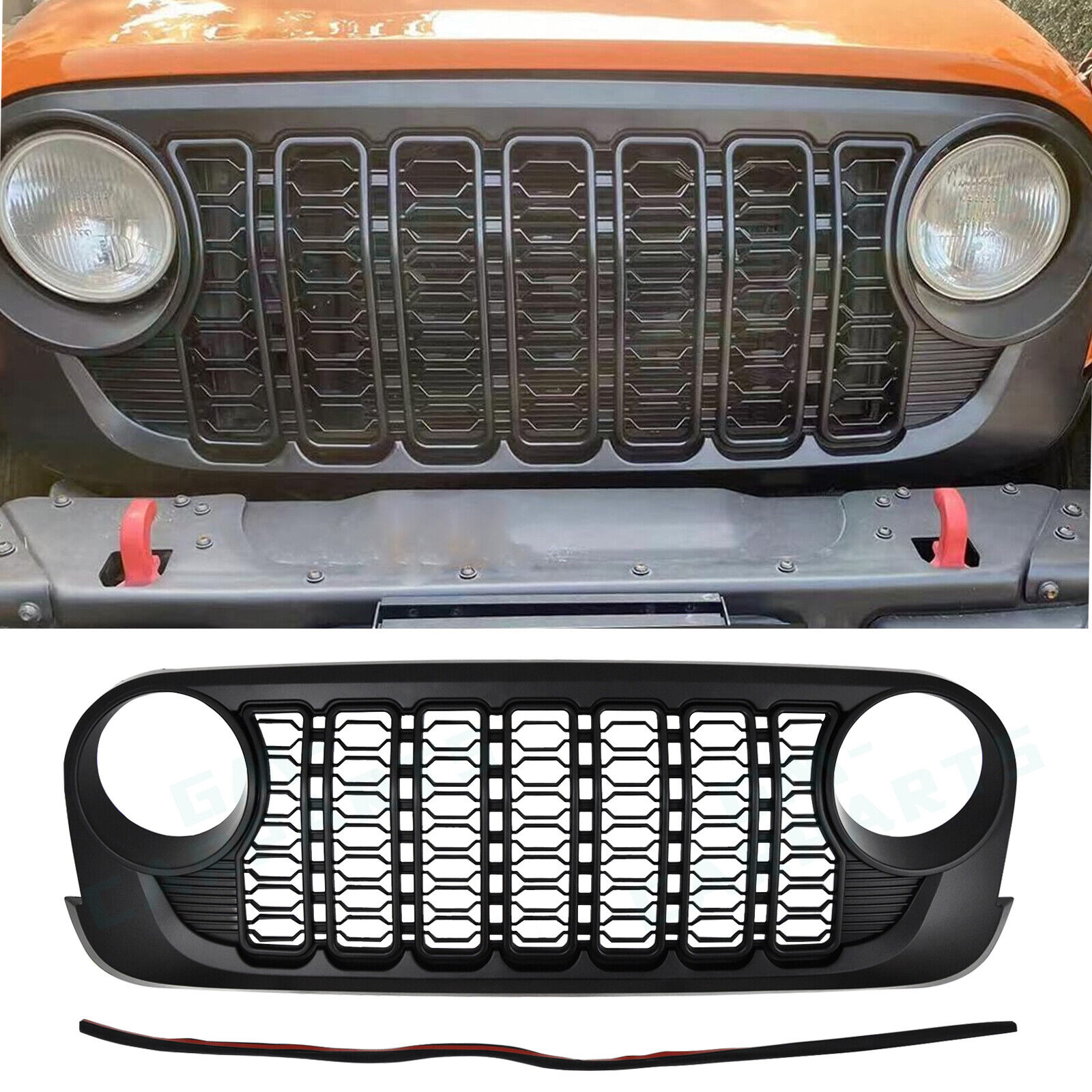 Front Grill Bumper Mesh Grille For Jeep Wrangler JK 2007-2017 upgrade to 2024 JL
