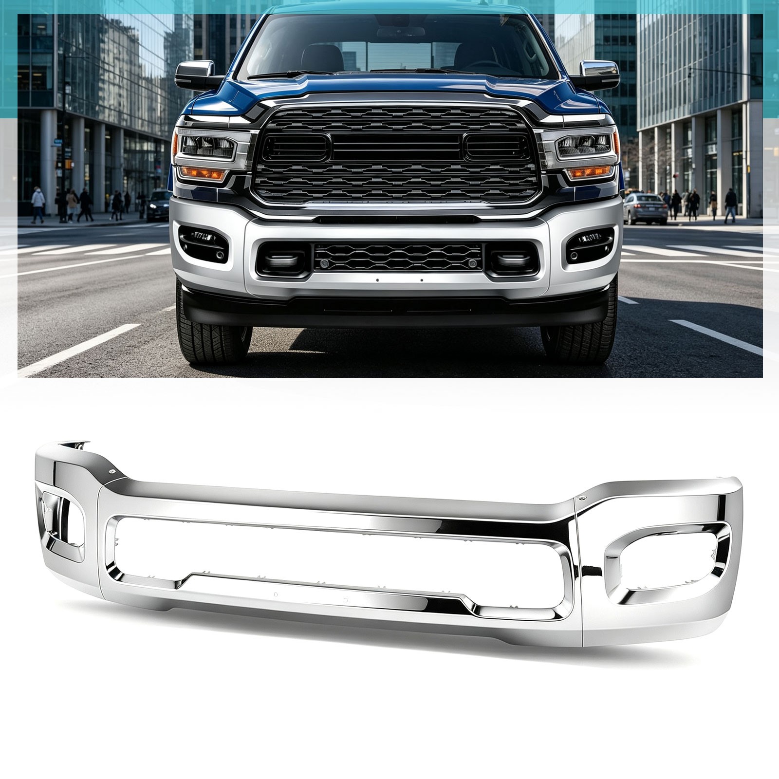 Front Bumper Face Bar Chrome Fit For Ram 2500 3500 2019-2024 w/ Fog Light Holes