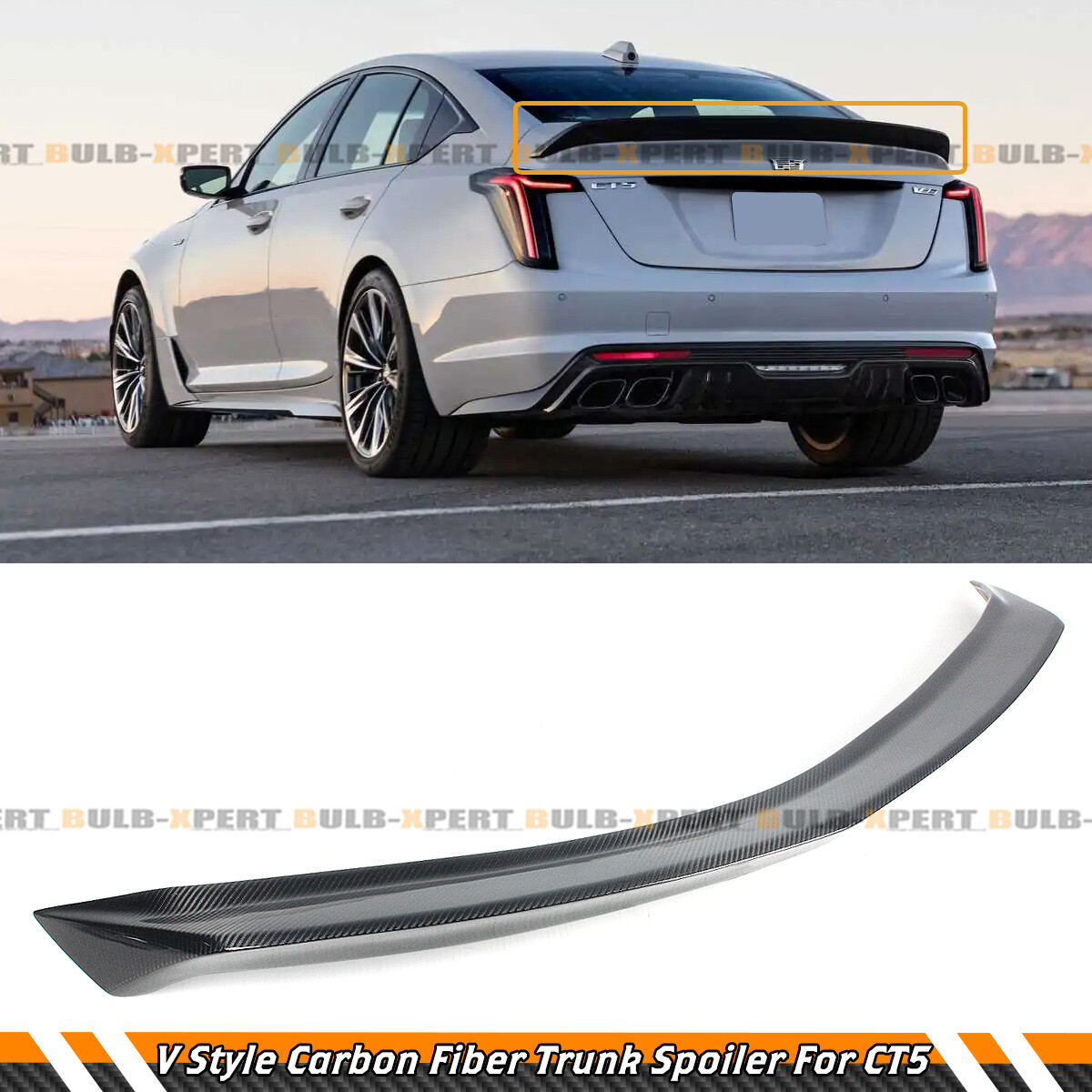FOR 2020-2025 CADILLAC CT5 V STYLE HIGHKICK DUCKBILL CARBON FIBER TRUNK SPOILER