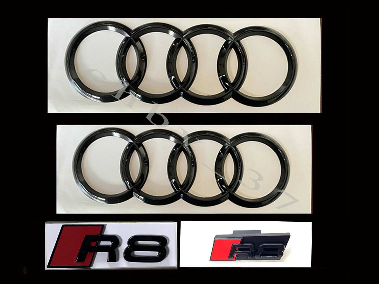 Audi R8 Rings Hood Rear Emblem Front Boot Trunk Badge Gloss Black for R8