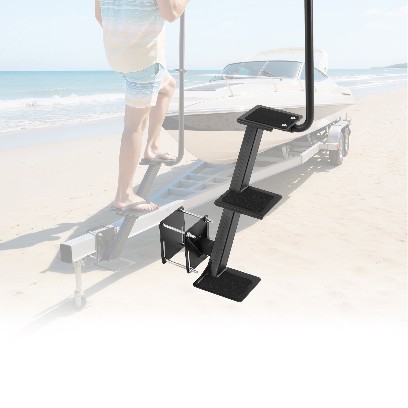 Uimoso Durable Boat Trailer Steps with Handle - 3-Step Side Mount Design