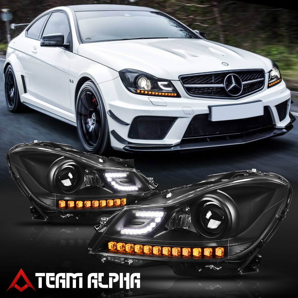 Fits 2011-2015 Mercedes W204 C-Class{3D LED DRL/SIGNAL}Black Projector Headlight Fits 2011-2015 Mercedes W204 C-Class{3D LED DRL/SIGNAL}Black Projector Headlight
