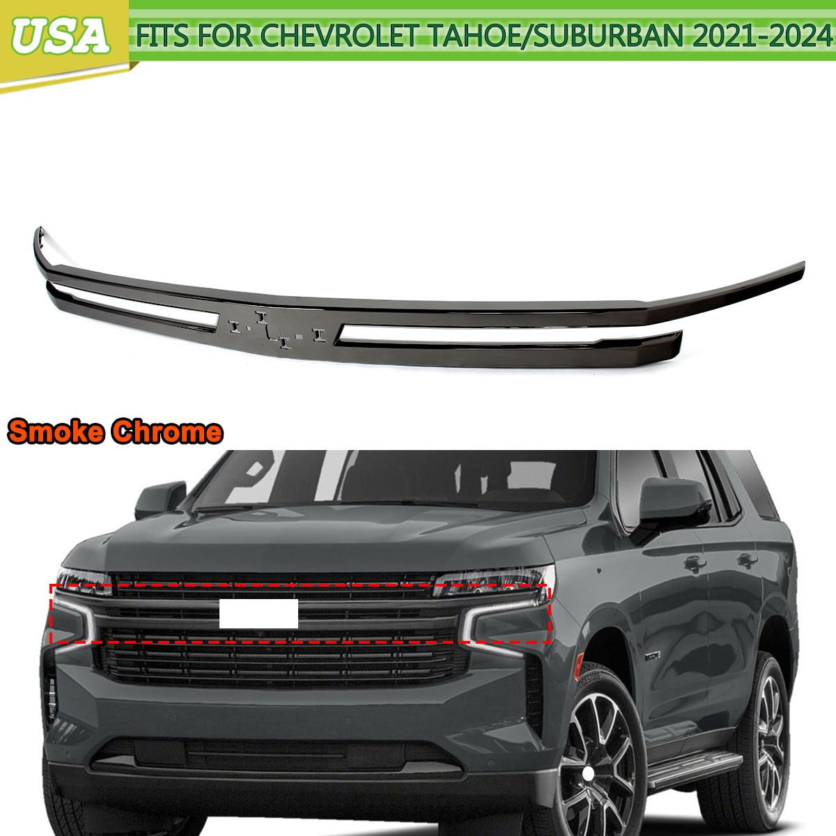 Smoke Chrome Black For 2021-24 Chevrolet Tahoe/Suburban Z71 Grille Molding Trim