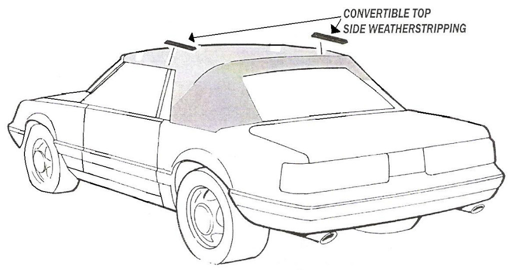 1983-1993 Ford Mustang GT & LX convertible top weatherstrip roof rail side seals
