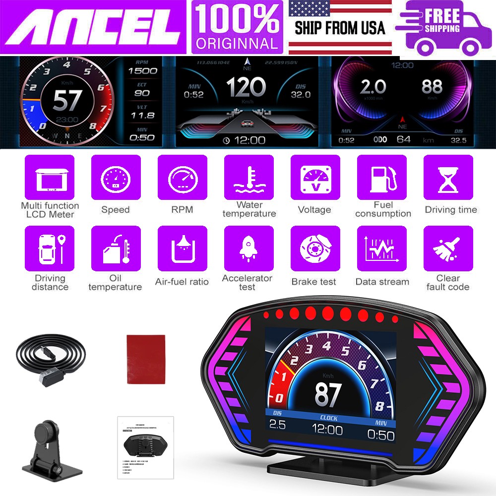 ANCEL P3 Auto GPS Head Up Display Speedometer Autometer Tachometer Water Temp