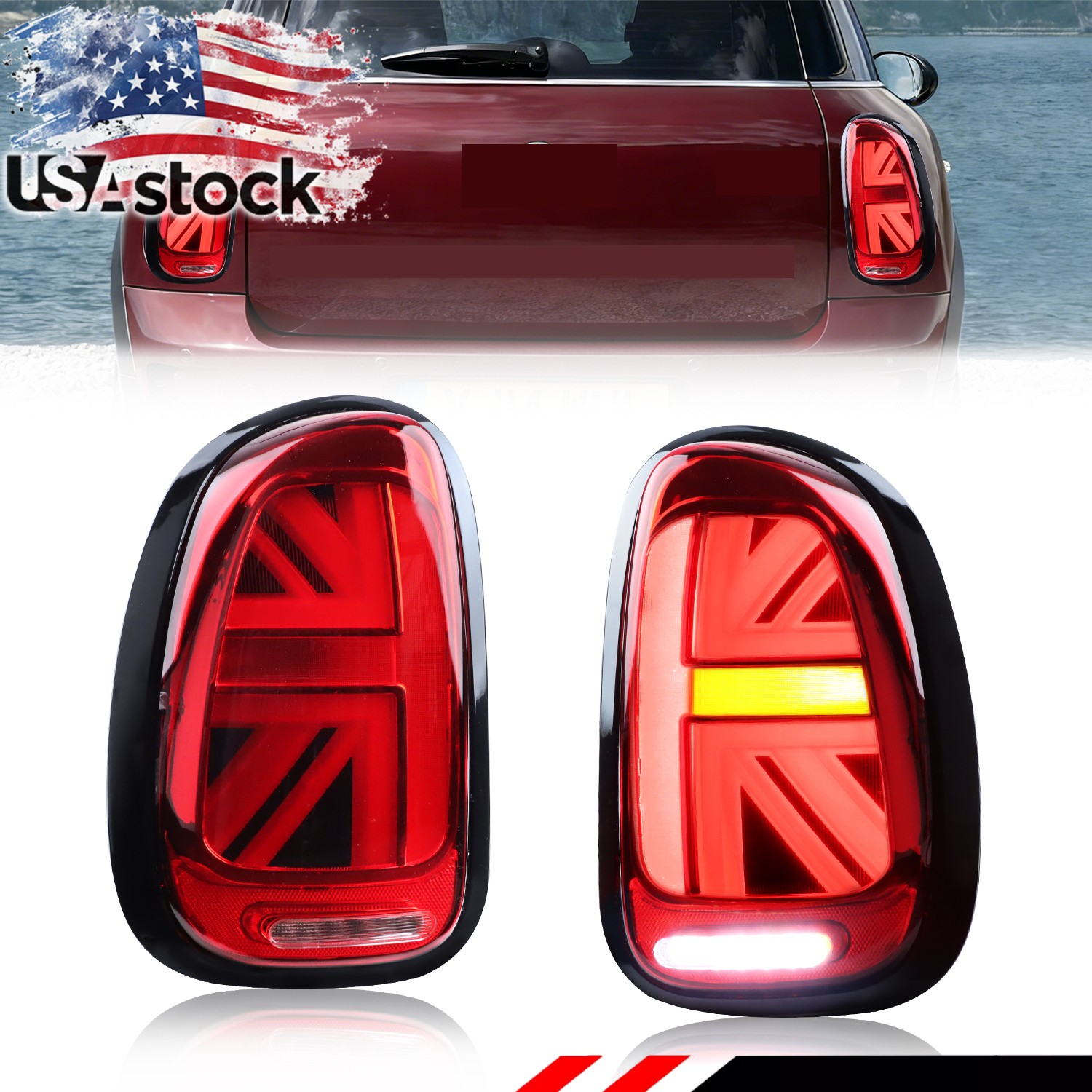 2X Red Union Jack LED Rear Tail lights For 2010-2016 Mini Cooper Countryman R60