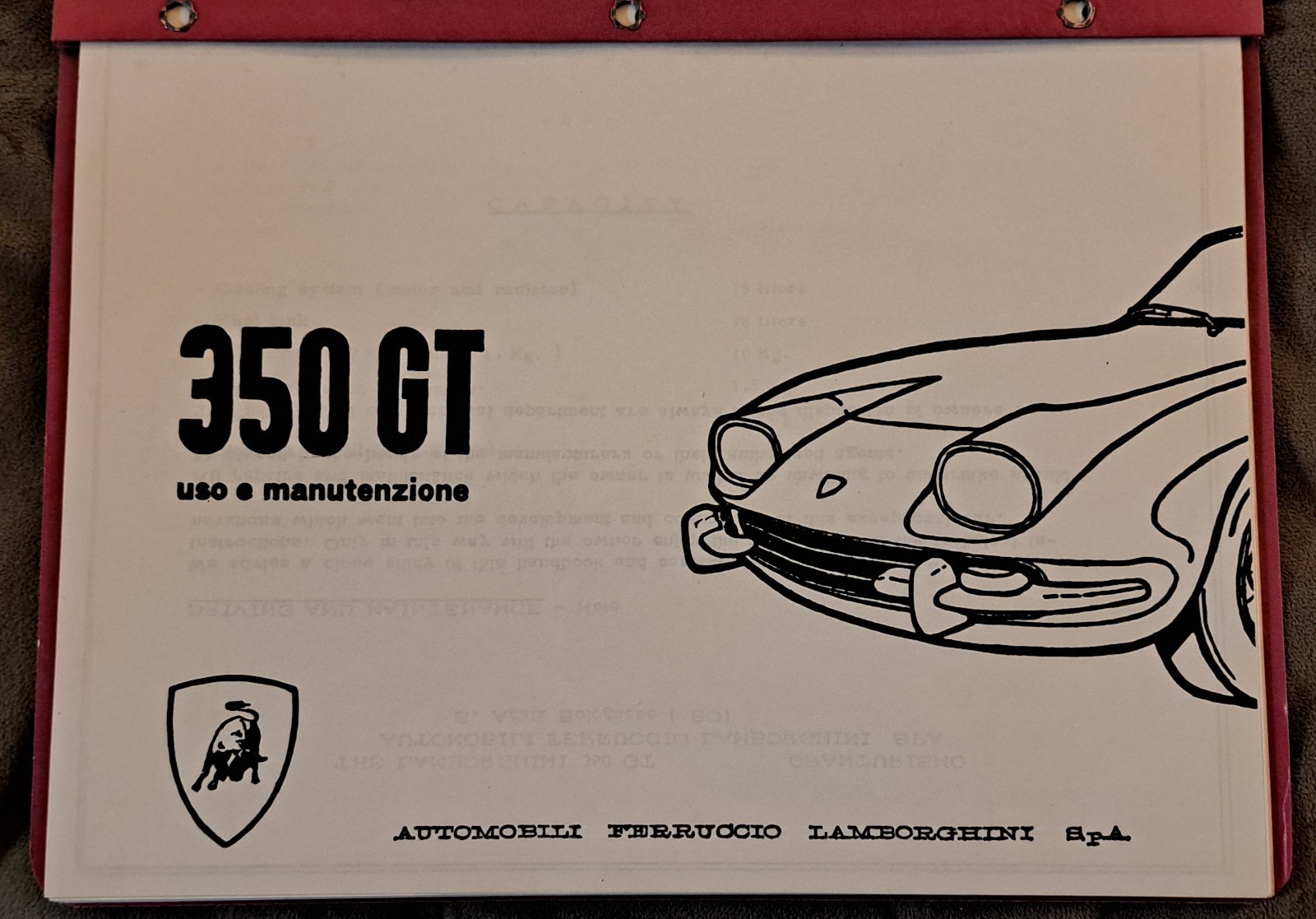 Lamborghini 350 GT Owner's Manual-Reproduction Lamborghini 350 GT Owner's Manual-Reproduction