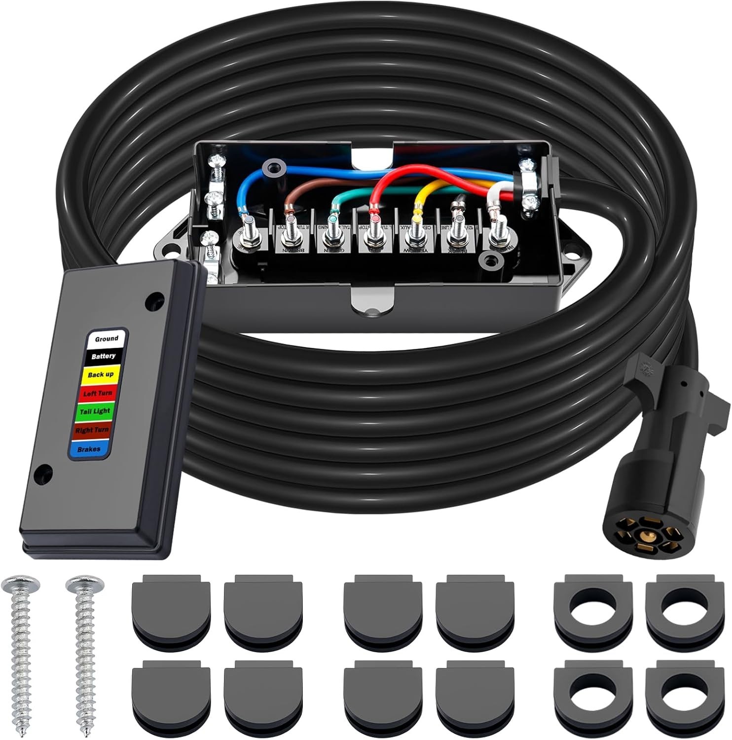 15 FT Trailer Wiring Harness Kit Heavy Duty 7 Way Trailer Cord with 7 Pin Traile 15 FT Trailer Wiring Harness Kit Heavy Duty 7 Way Trailer Cord with 7 Pin Traile