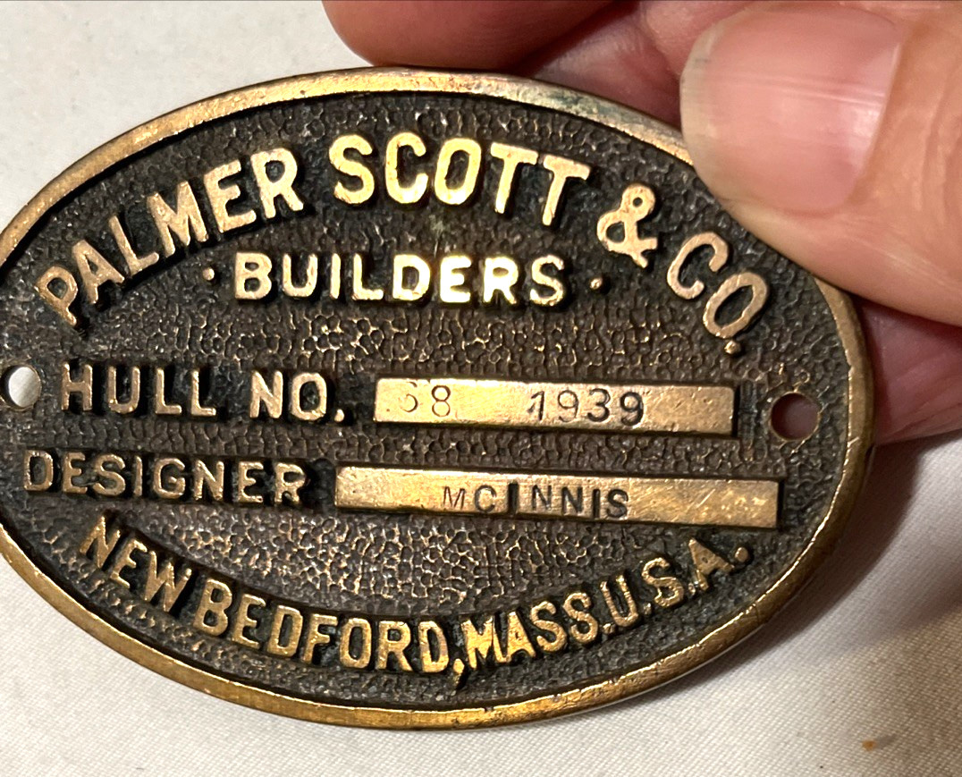 1939 Palmer Scott Co Boat Brass Plaque/Plate McInnis Hull Design New Bedford MA 1939 Palmer Scott Co Boat Brass Plaque/Plate McInnis Hull Design New Bedford MA