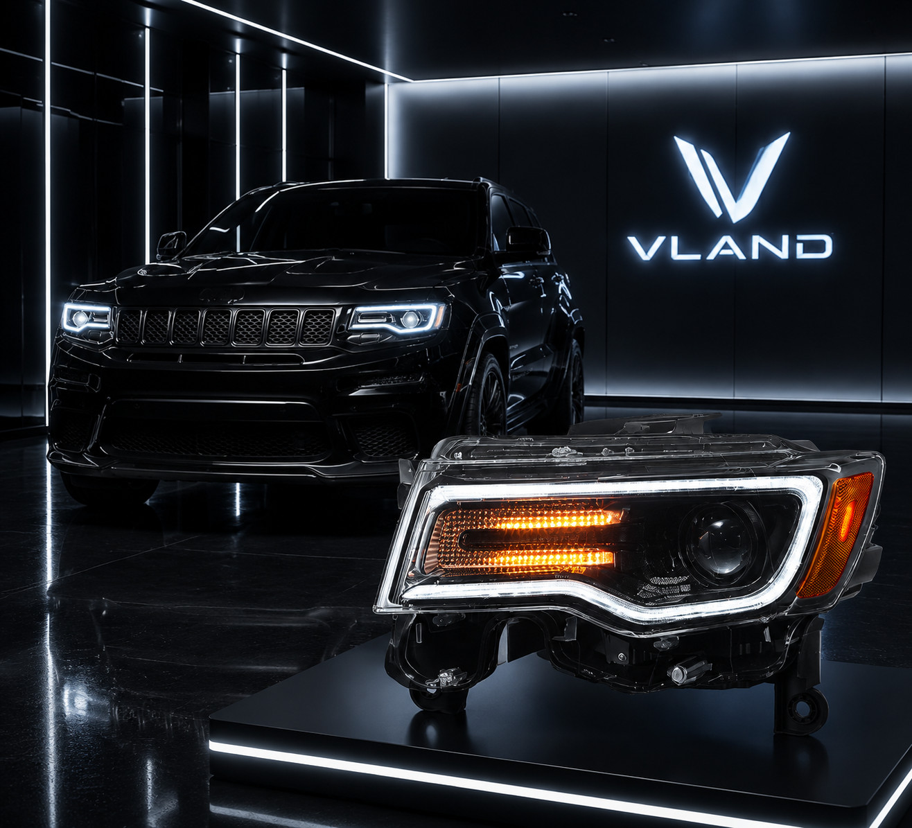 VLAND Headlights For 2011-2013 Jeep Grand Cherokee LED Sequential Lamps Pair