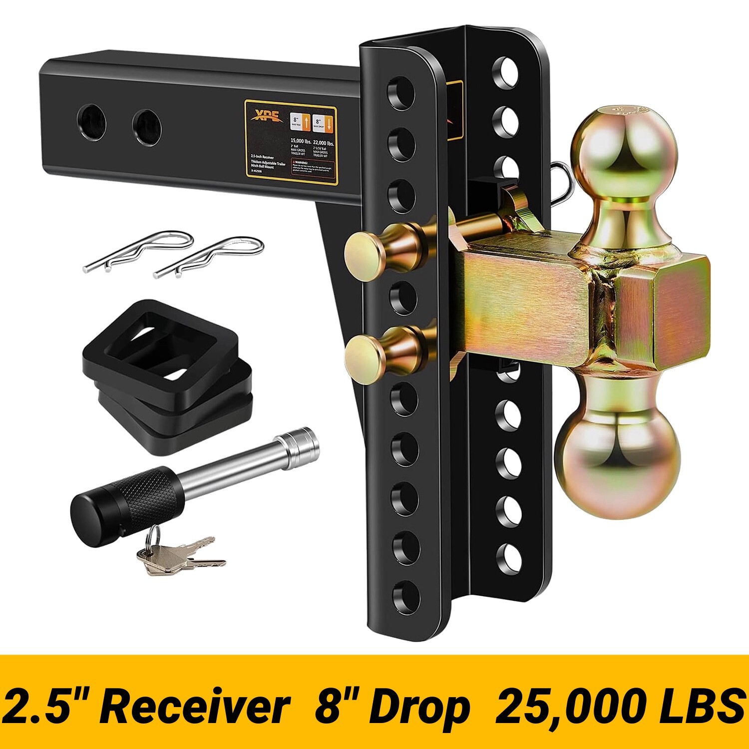 XPE Trailer Hitch Fits 2.5 Inch Receiver, 8 Inch Adjustable Drop Hitch, 22000LBS