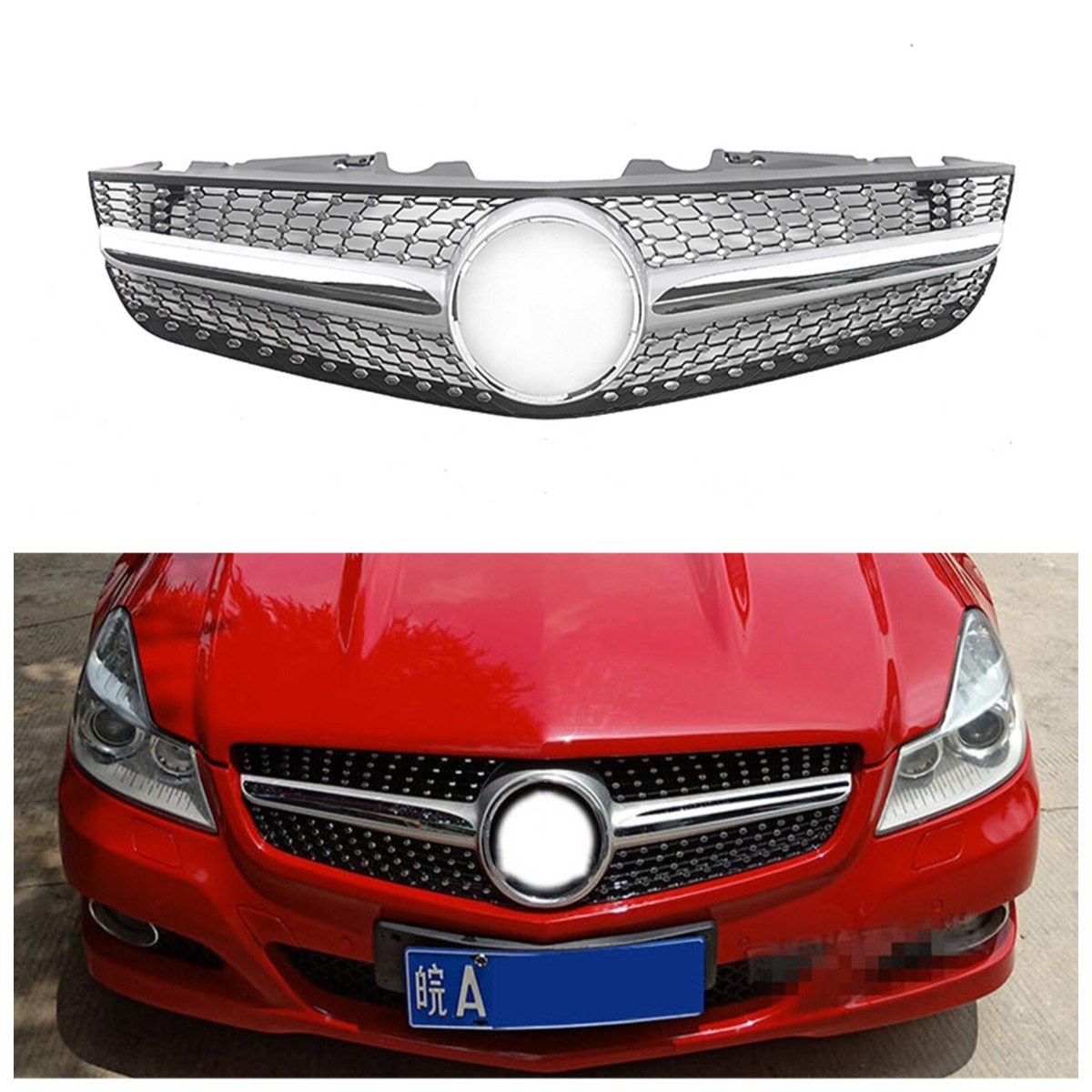 Silver Car Front Racing Grille For Mercedes Benz R230 SL Class 2009-2012 