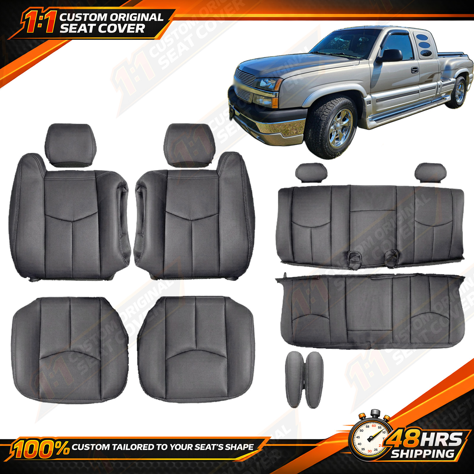 For 2003-2007 Chevrolet Silverado Extended Cab Front&Rear Seat Cover Dark Gray