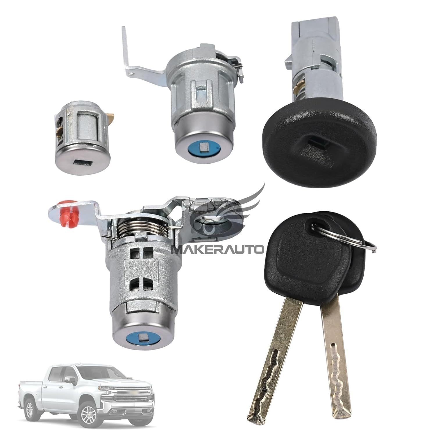 For 14-20 CHEVY SILVERADO IGNITION CYLINDER DOOR & TAILGATE GLOVE LOCK W/2 KEYS