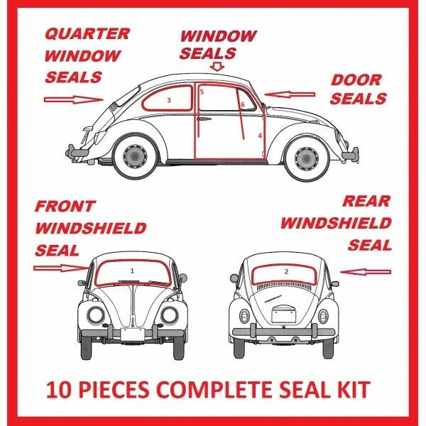 Volkswagen VW BUG Beetle 1958 - 1964 Complete Seal Kit Windows Doors 10 Pieces