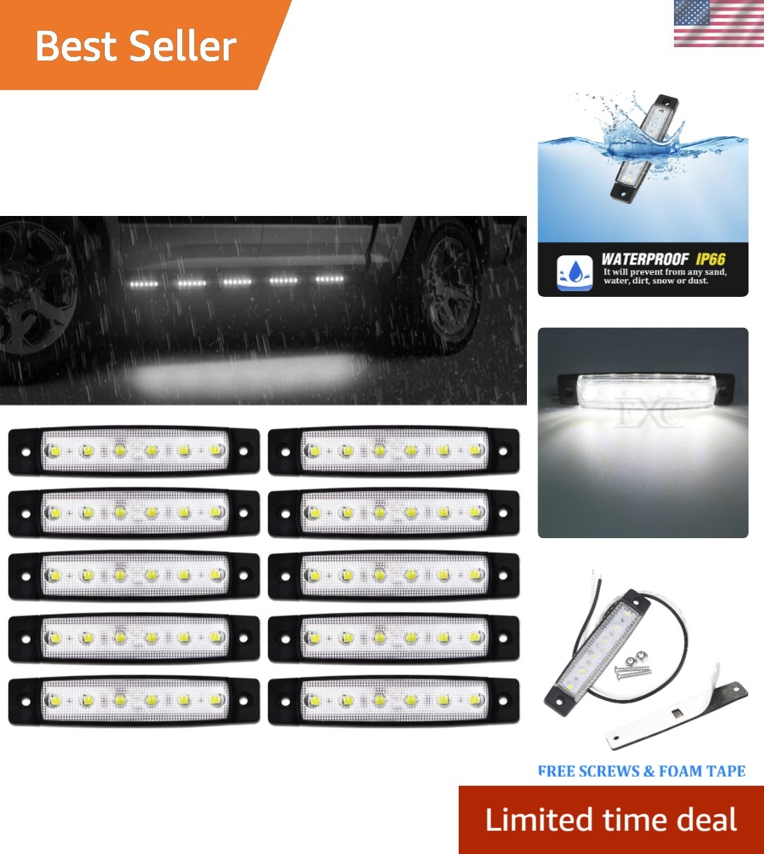 Versatile 10-Count LED Side Marker Lights with High Visibility - 12V Waterproof