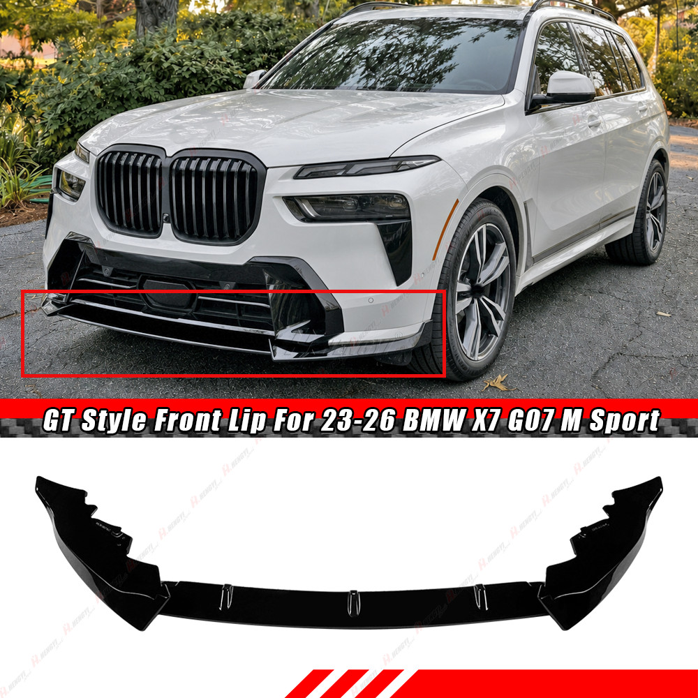 For 2023-27 BMW X7 G07 LCI M Sport GT Style Gloss Black Front Bumper Lip Spoiler