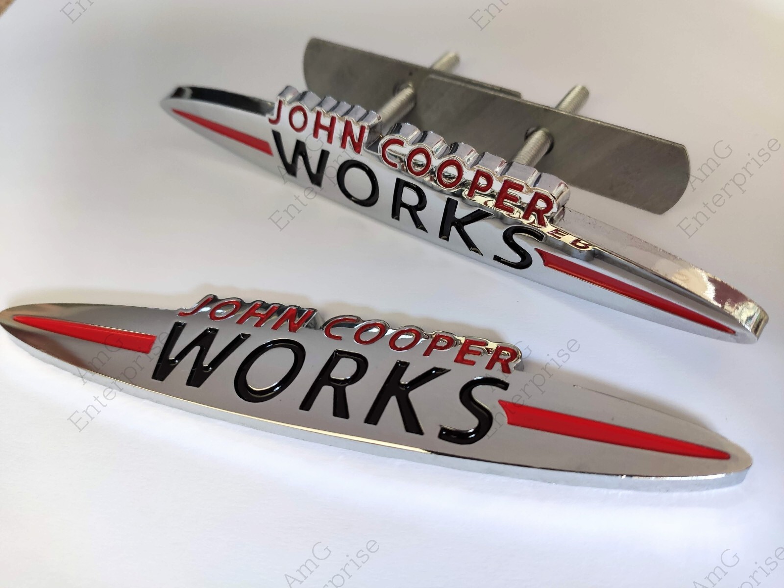 Chrome Silver Red Grille Rear Badge for Mini John Cooper Works JCW 135cm R52-R56