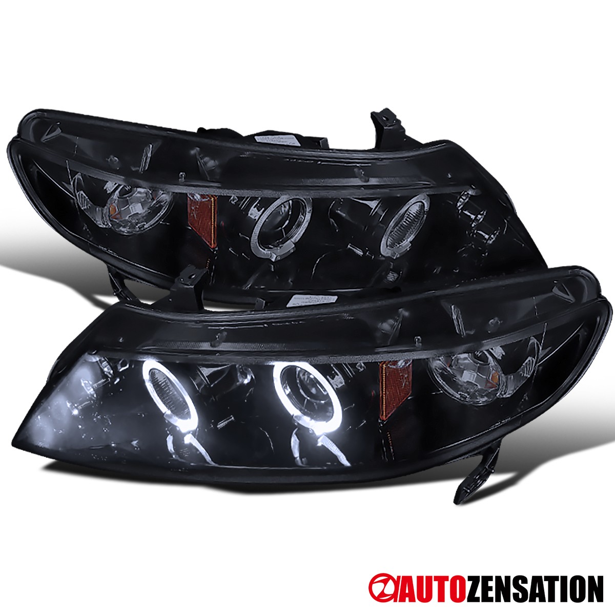 Fit 2006-2011 Honda Civic Sedan Black Smoke LED Halo Projector Headlights 06-11 Fit 2006-2011 Honda Civic Sedan Black Smoke LED Halo Projector Headlights 06-11