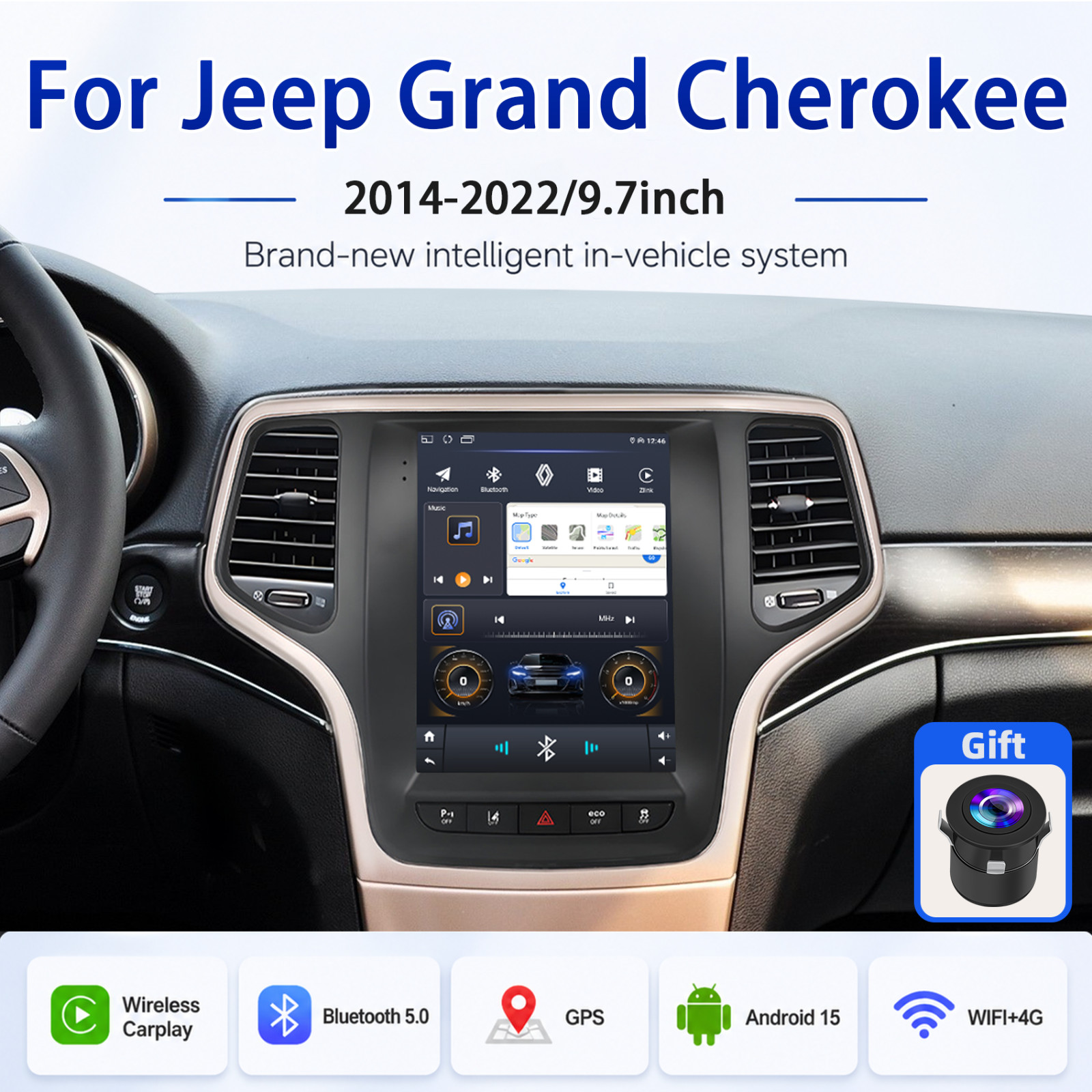 For 2014-2022 Jeep Grand Cherokee Android Carplay Car Stereo Radio GPS Player