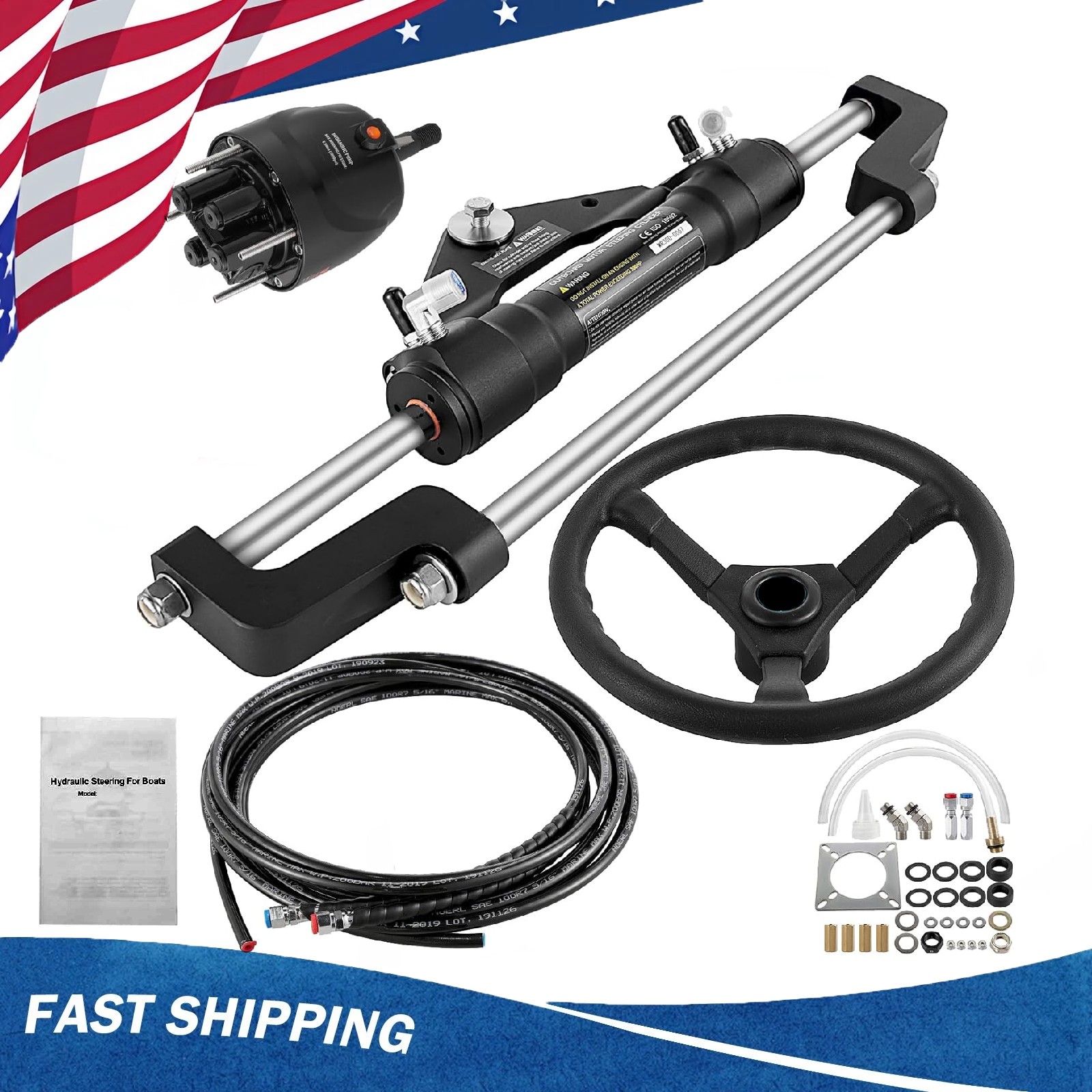175-300 HP Hydraulic Outboard Steering Kit - Complete Single Engine System 